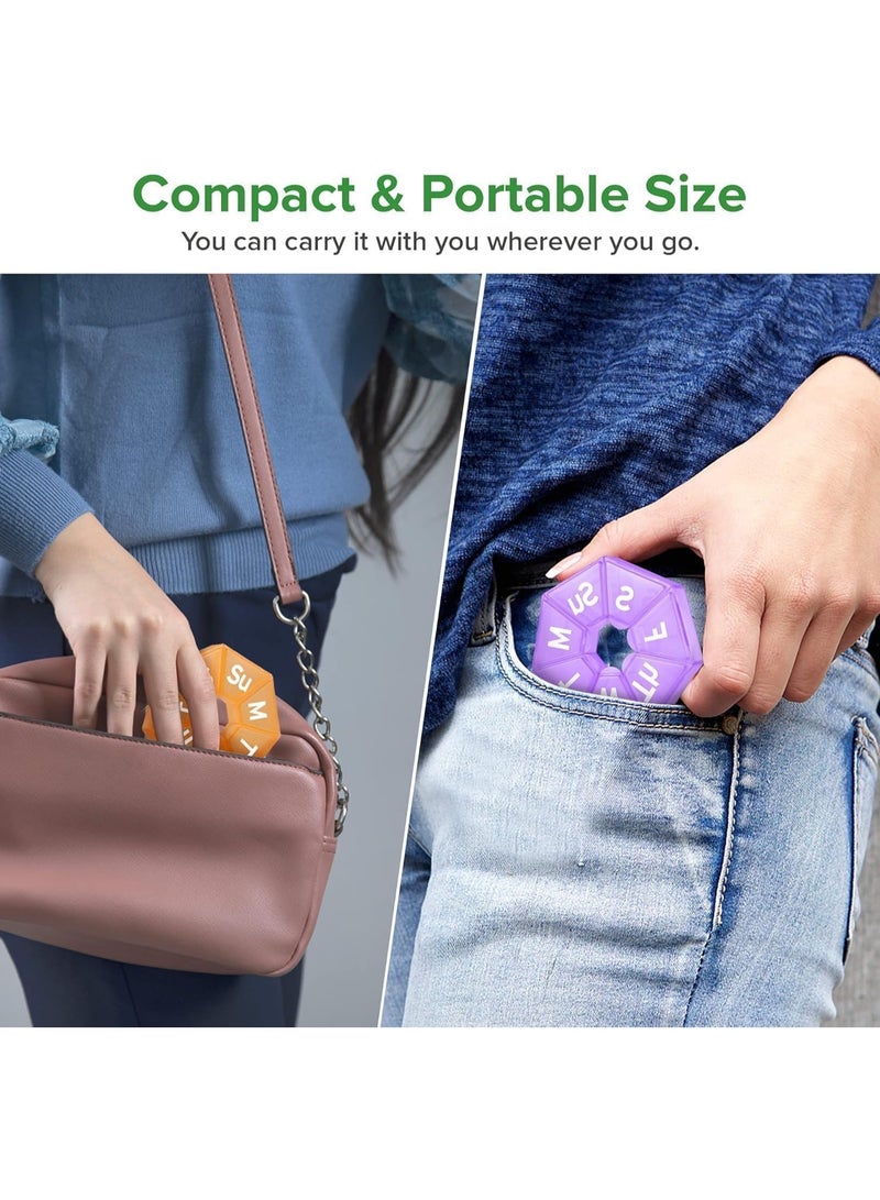 Portable Pocket Pill and Vitamin Organizer, 7 Compartment Pill Case - Compact Modern Design for Travel and Work - Multi-Colored Hexagonal Shape - Image 3